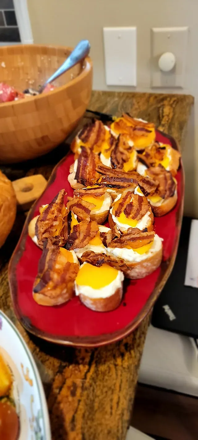 Honeyed Peach Crostini with Crisp Pancetta Feast From Home