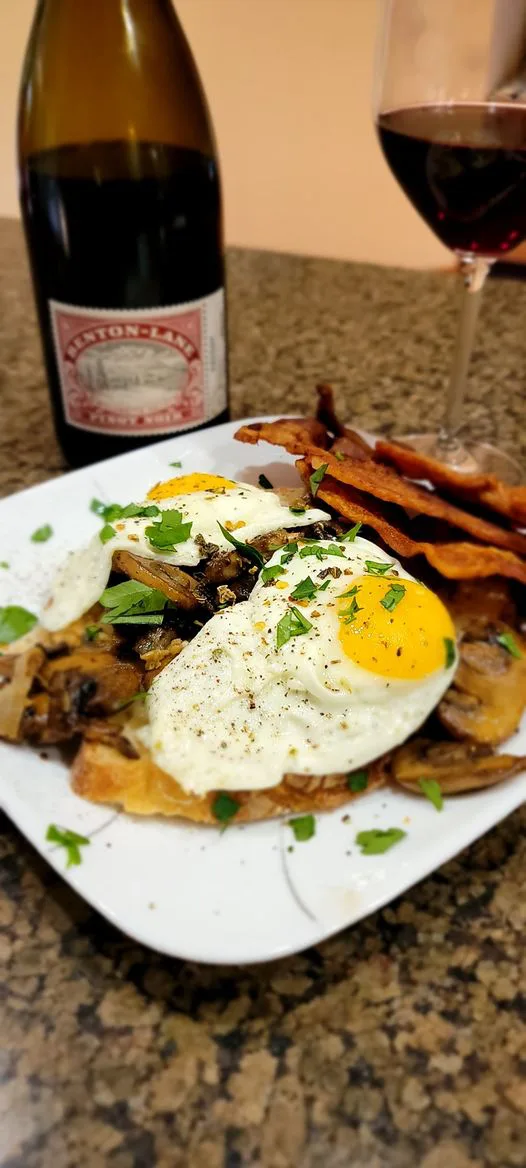 Mushroom toast with sunny side up eggs