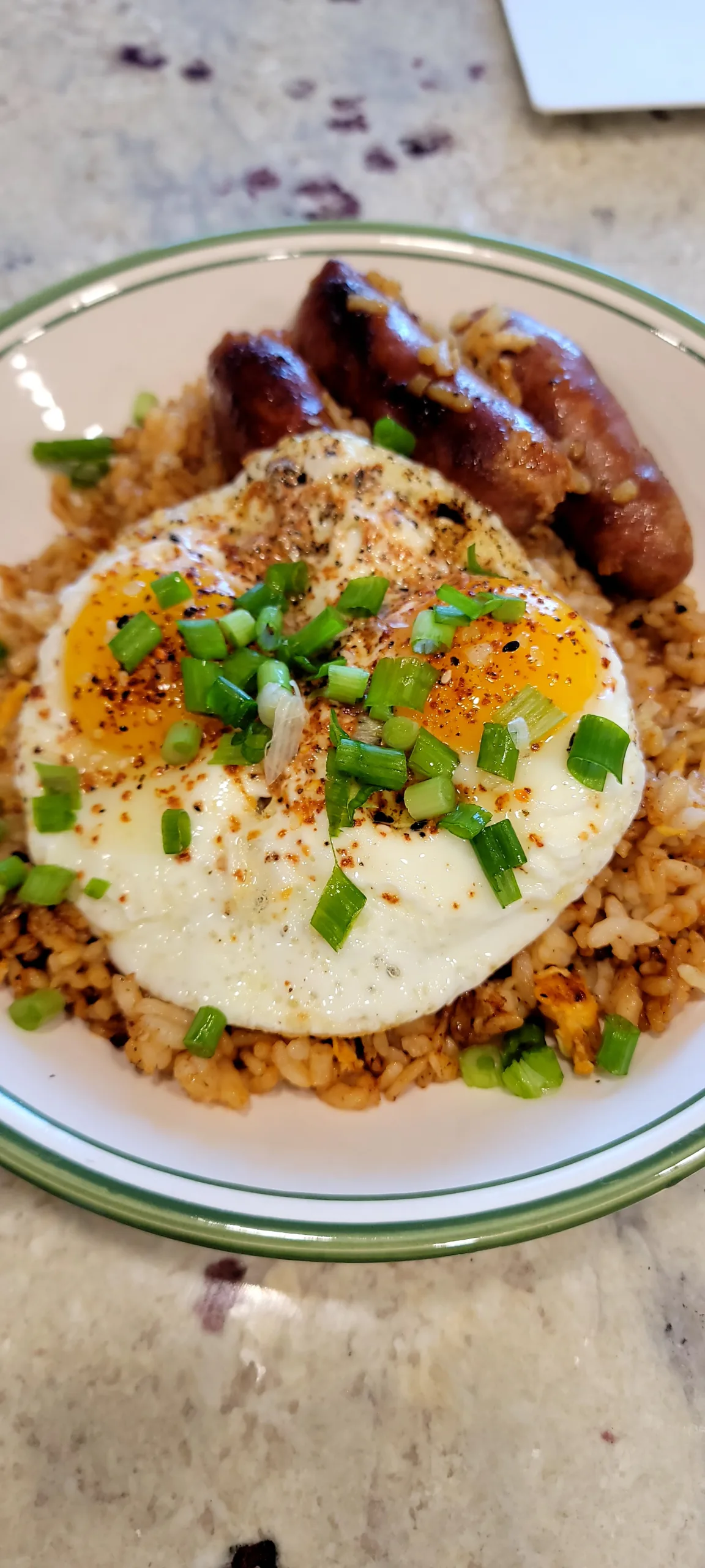 Longanisa Sausage with Garlic Fried Rice and Togarashi Egg