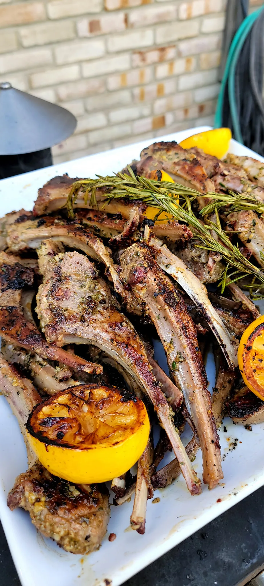 Grilled Lamb Chops with Herb Marinade, Vinegar-Mustard Baste, and Mint and Yogurt Sauce
